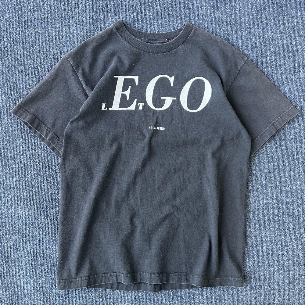 Vintage EGO Graphic Shirt Mens Medium Black Let Ego Skim Milk Streetwear Tee